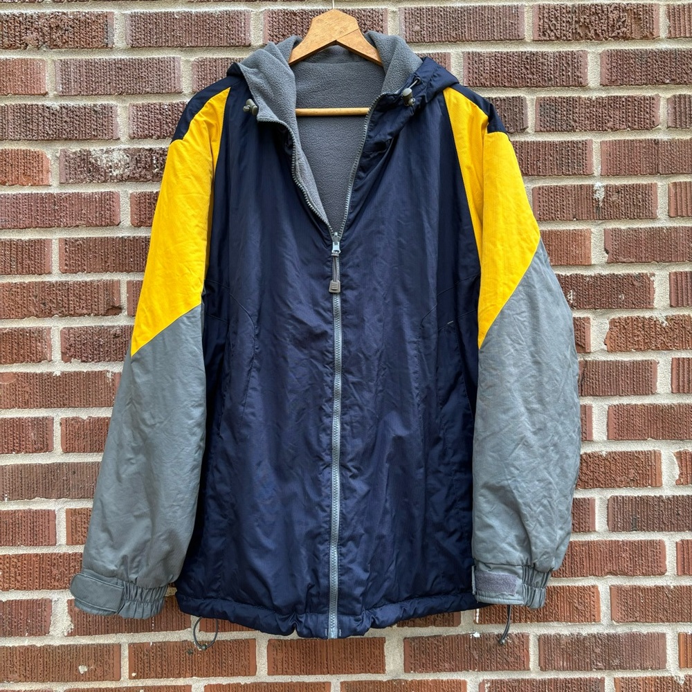 Athletic Works Men’s Full Zip Blue/Gray Reversible Jacket Nylon Fleece Size L